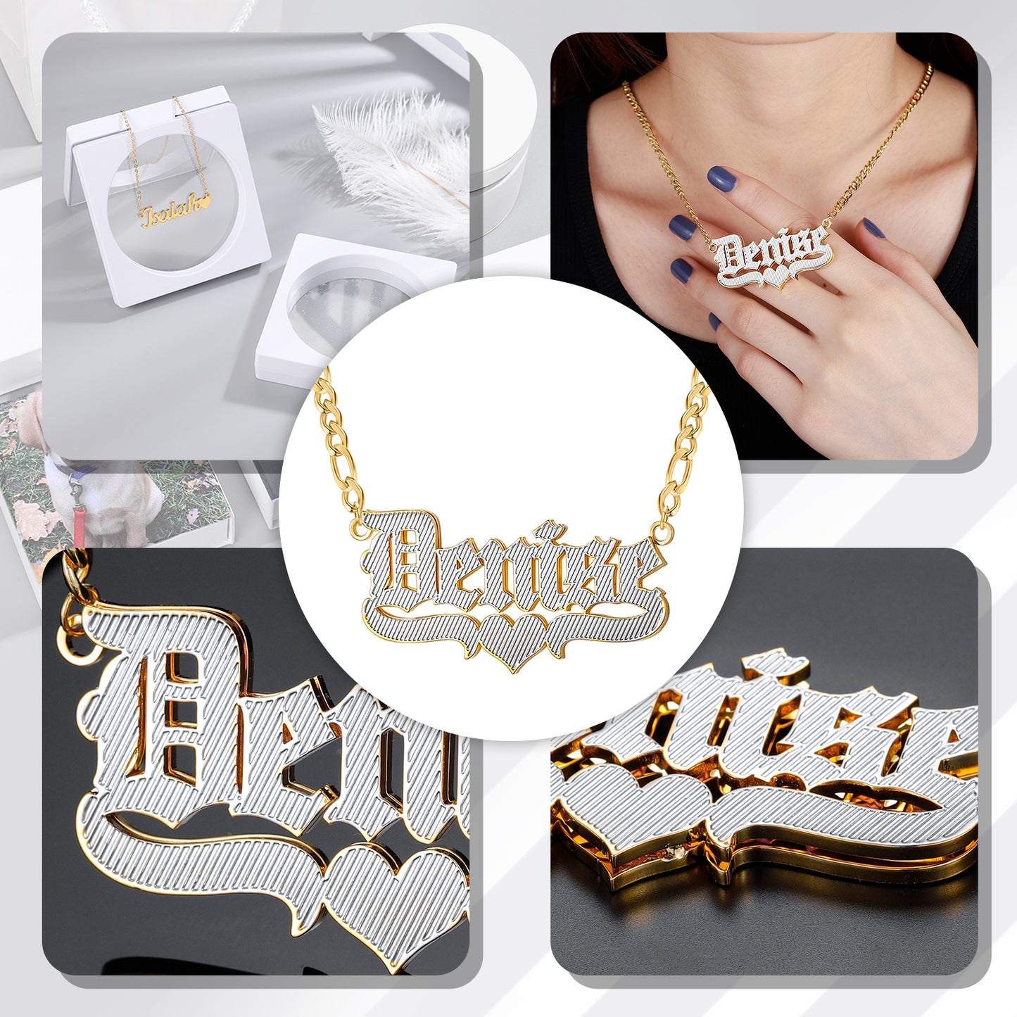 Custom Heart Double Layer Two Tone Name QN363