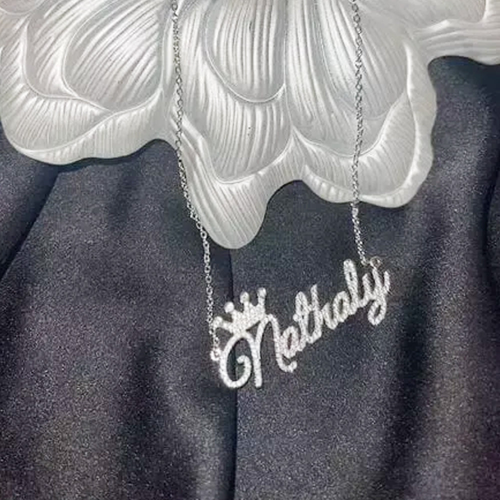 3D Custom Crown Name Necklace with Zircon - 3DZN3523