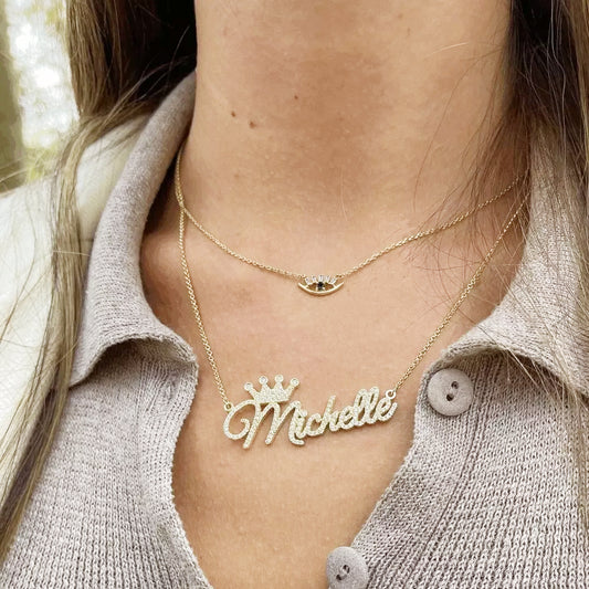 3D Custom Crown Name Necklace with Zircon - 3DZN3523