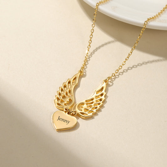 Engrave Name Heart Angel Pendant QN-N8695