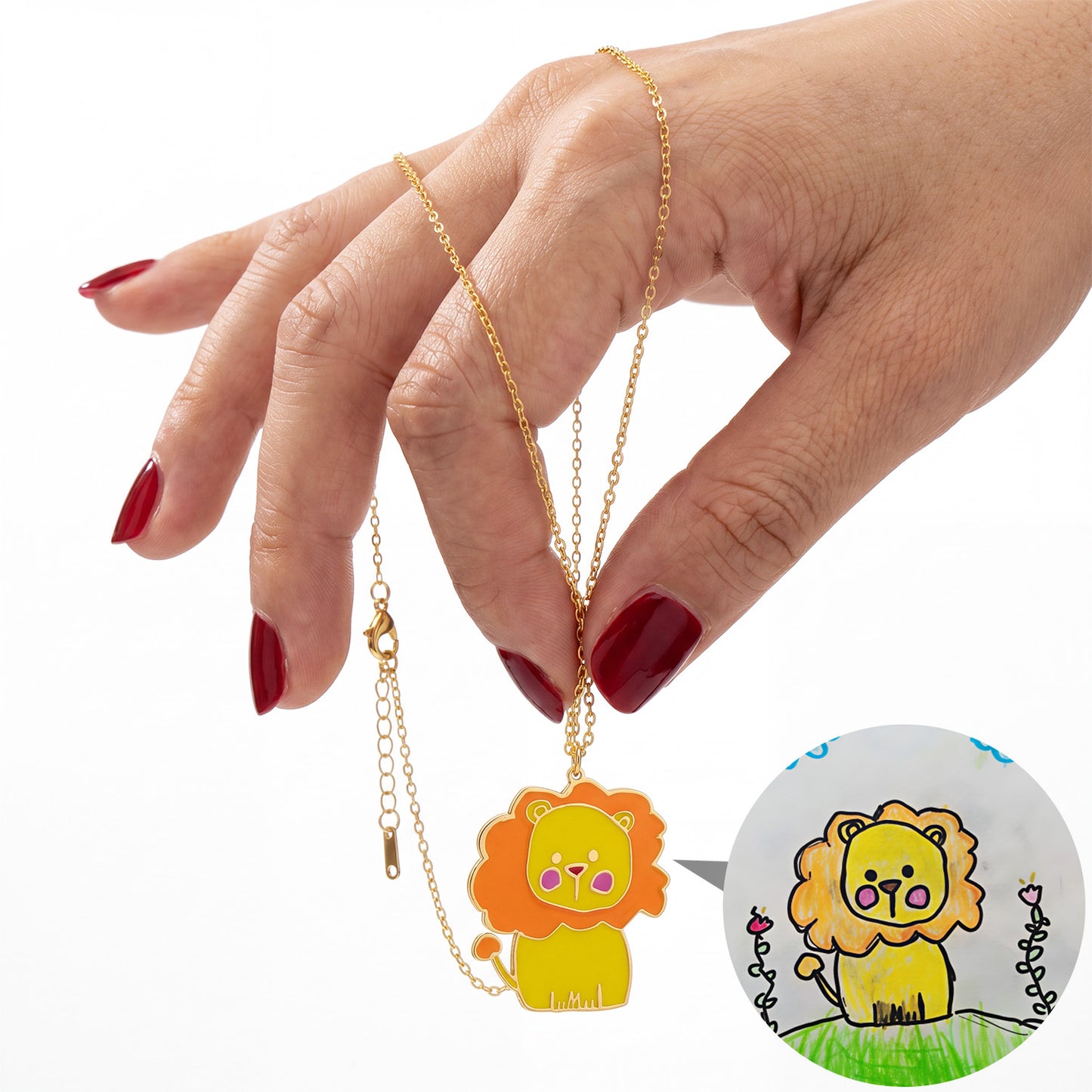 Custom Kids Drawing Enamel Necklace Personalized Artwork Pendant For Mother's Day Gift -SSN3790