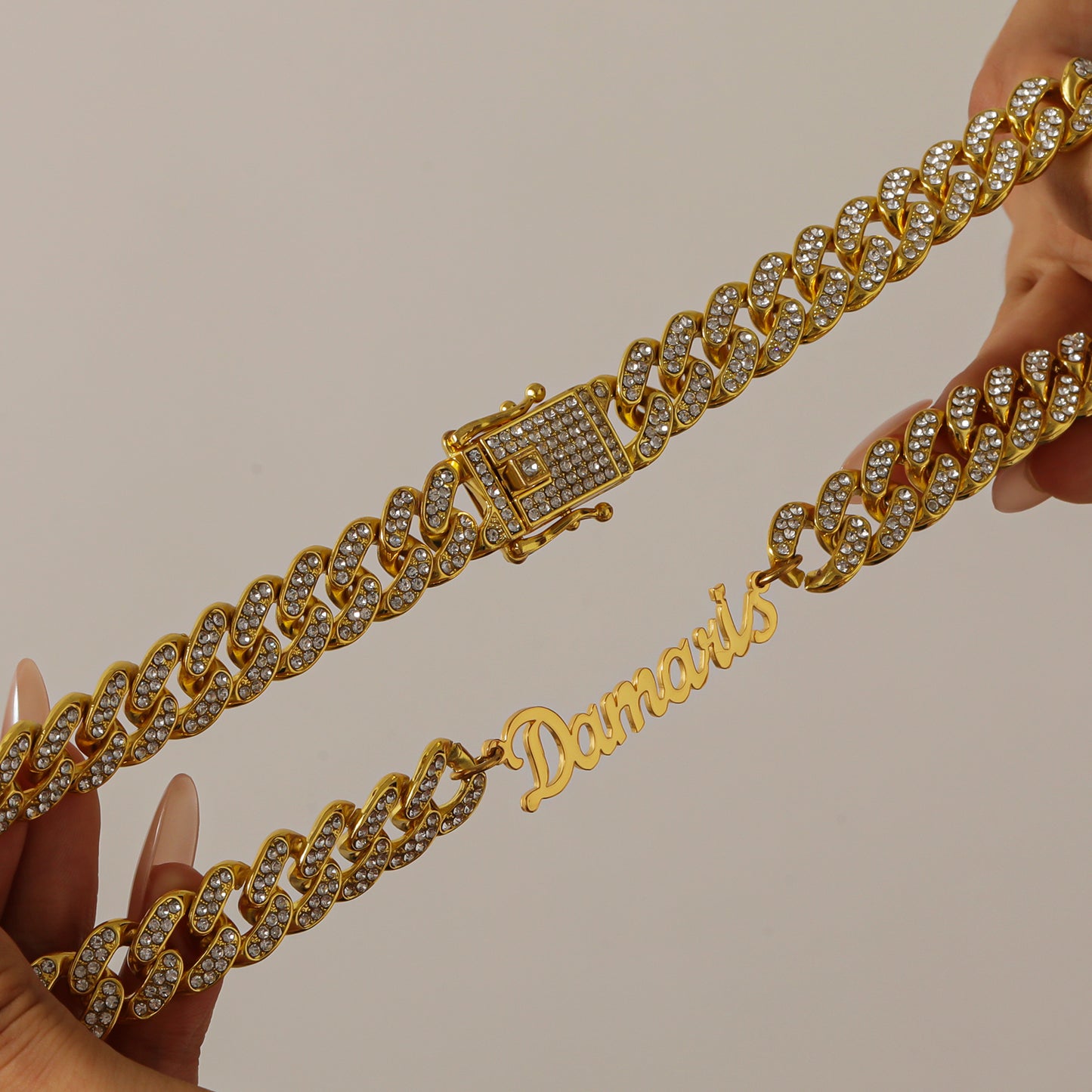 Custom Hiphop Name Necklace With12mm Rhinestone Cuban Chain - QHH3379