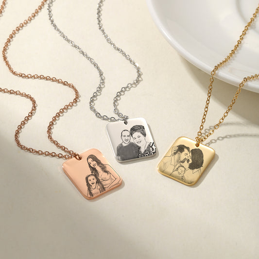 Customized Family Portrait Retangle Necklace QD-N8678