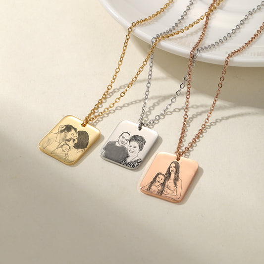 Customized Family Portrait Retangle Necklace QD-N8678