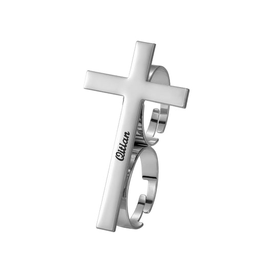 Custom Name Cross 18k Gold Plating Rings For Two Fingers - QHR3577