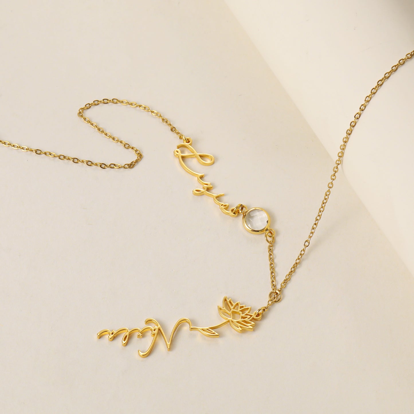 Customized Name Birthday Flower Stone Necklace QN-N8828