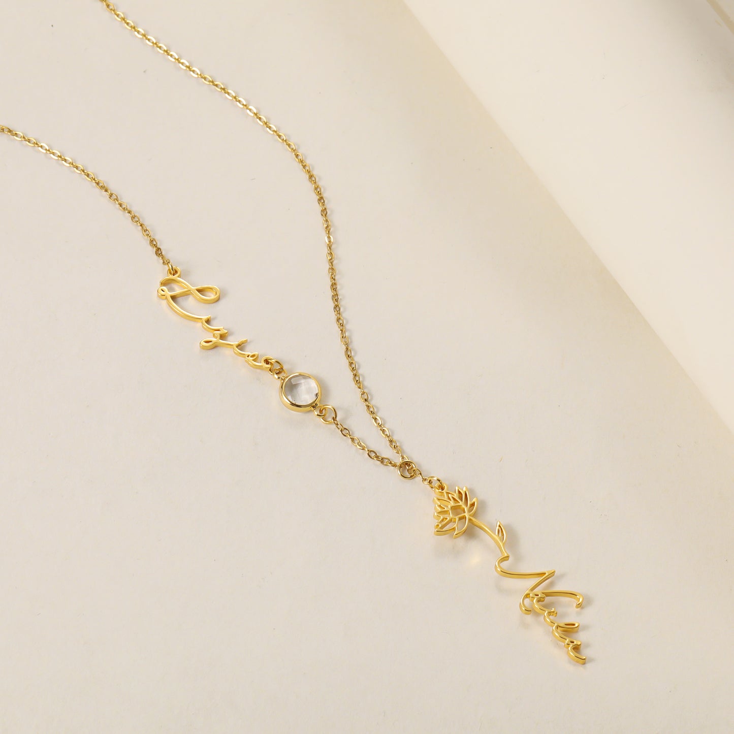 Customized Name Birthday Flower Stone Necklace QN-N8828