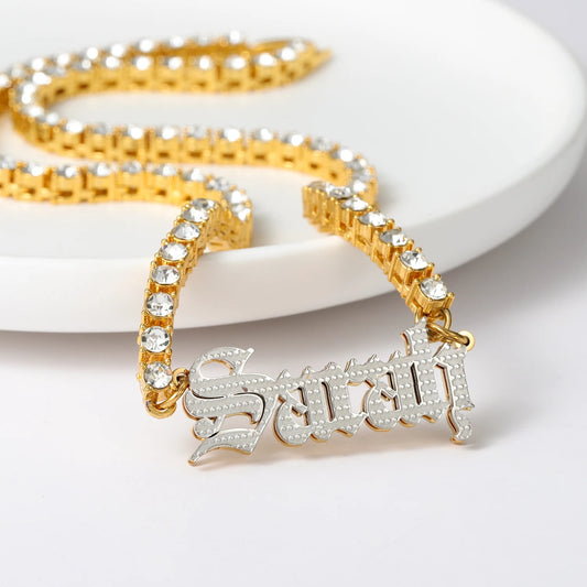 Custom Double Plate Two Tone Name Necklace QFN3115