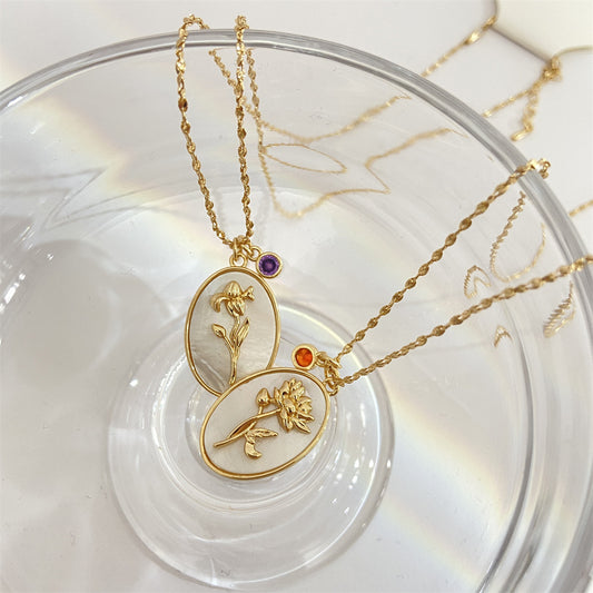 Birthstone and Birth Flower Necklace for Women CN879