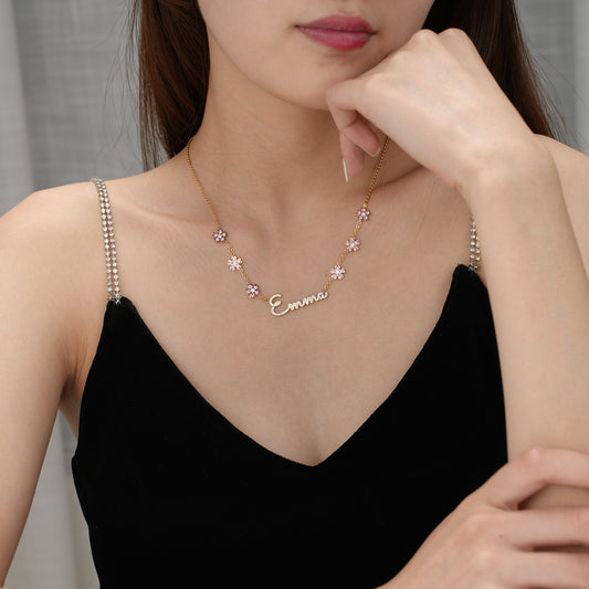 Crystal Flower Chain Name Necklace QN764