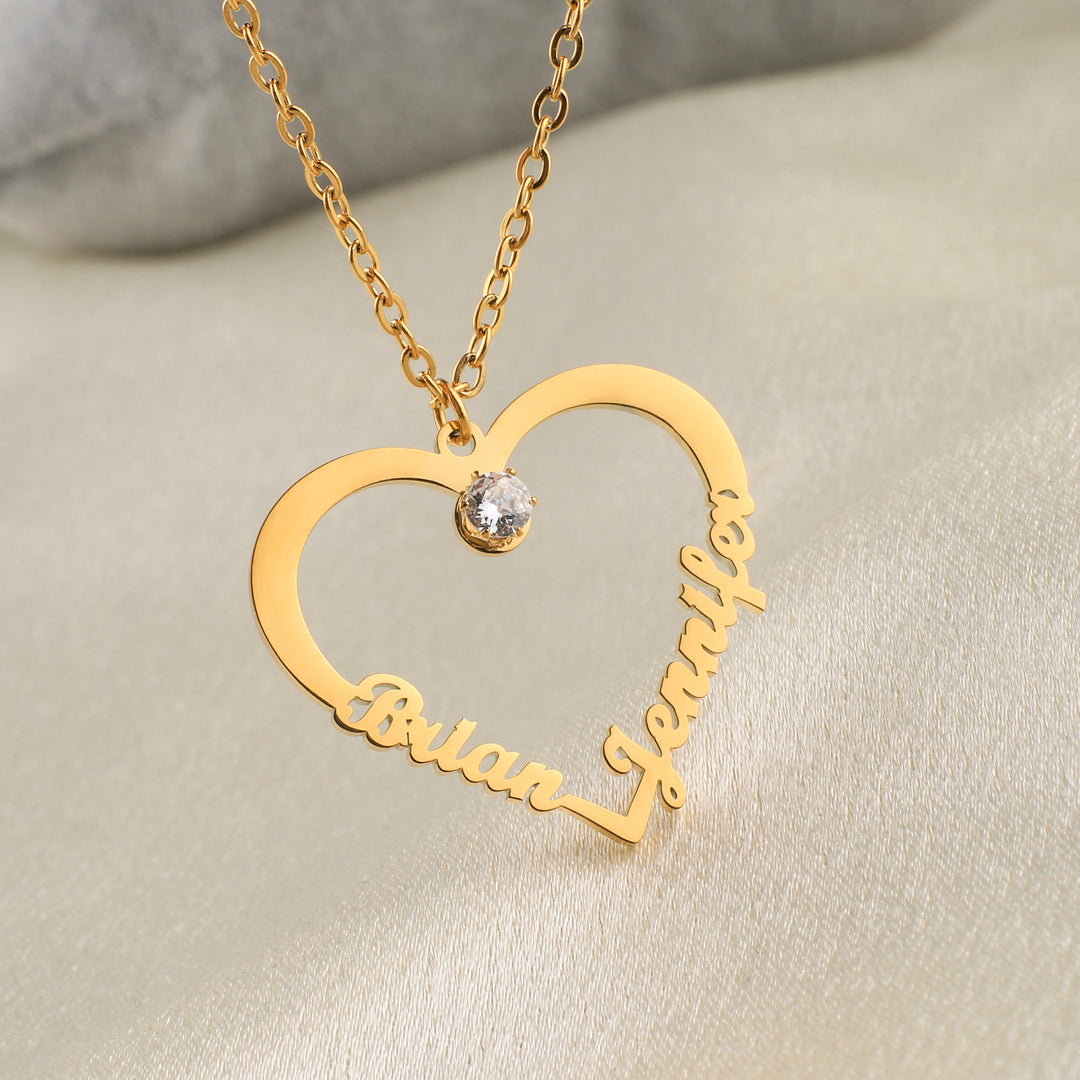 Personalised Double Name Heart Necklace QNH849