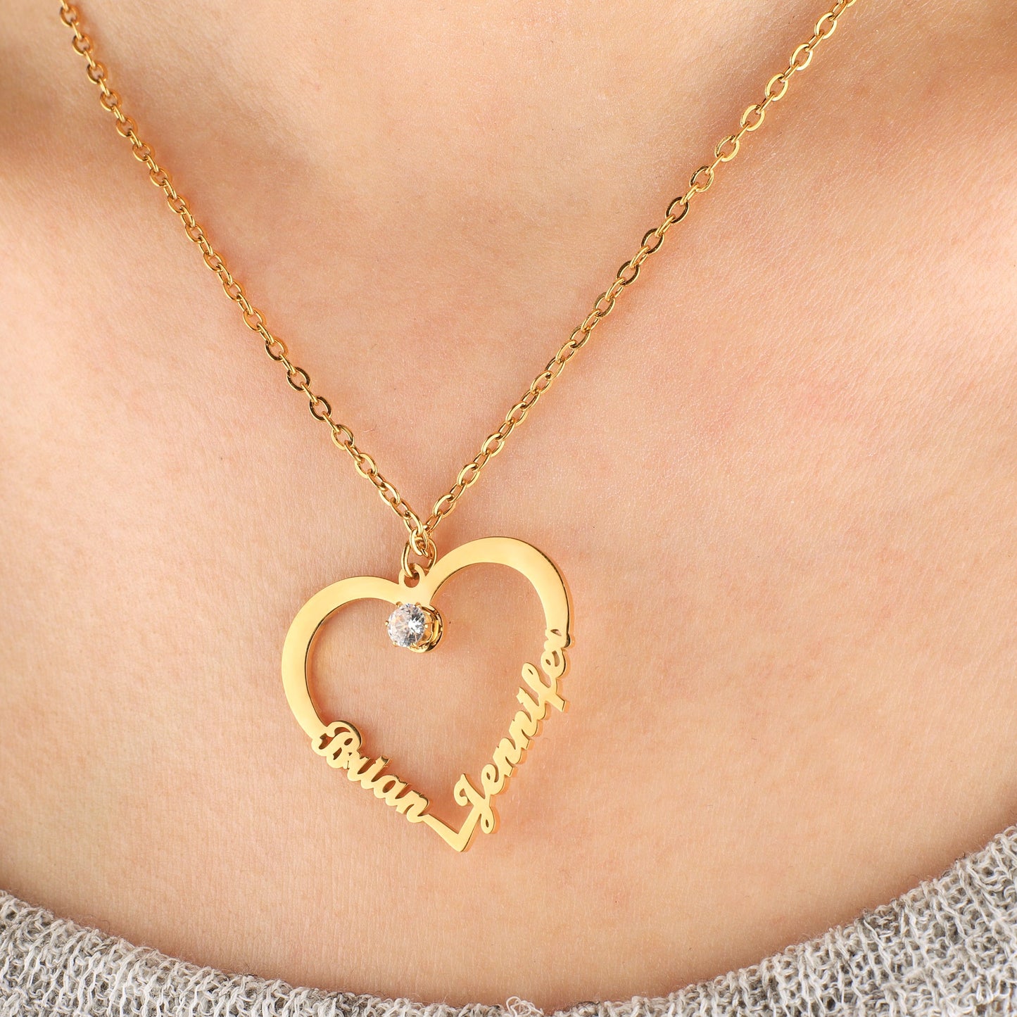 Personalised Double Name Heart Necklace QNH849
