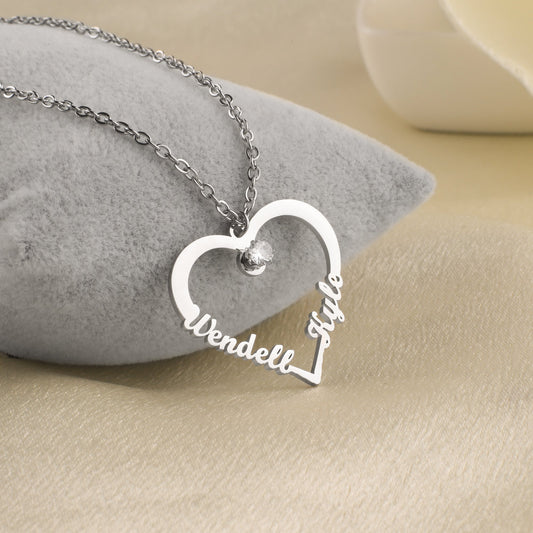 Personalised Double Name Heart Necklace QNH849