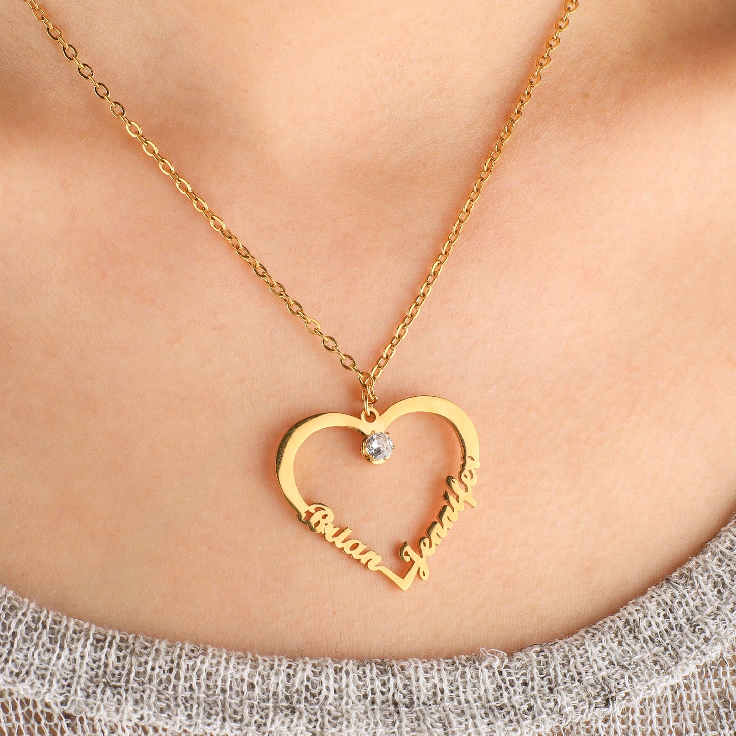 Personalised Double Name Heart Necklace QNH849