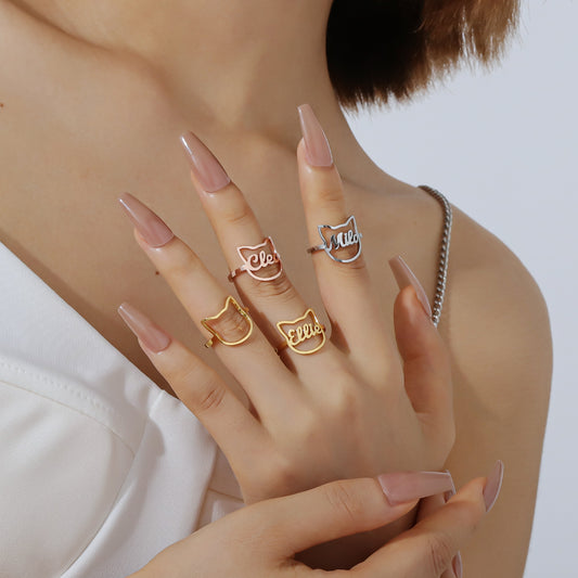 Custom Name Ring Cute Cat Style QN-R8827