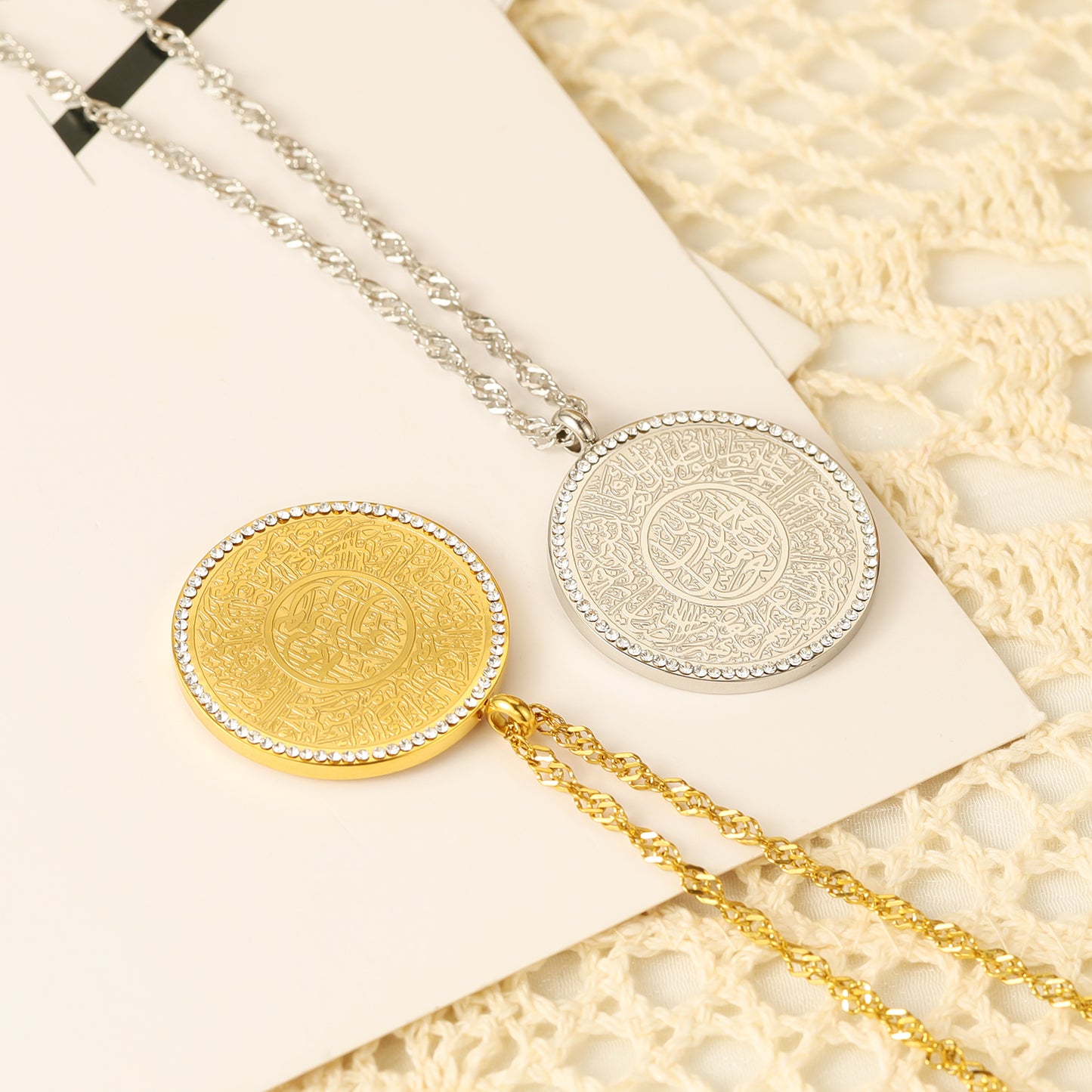 Calligraphy Arabic Stainless Steel Diamond Jewelry QN887