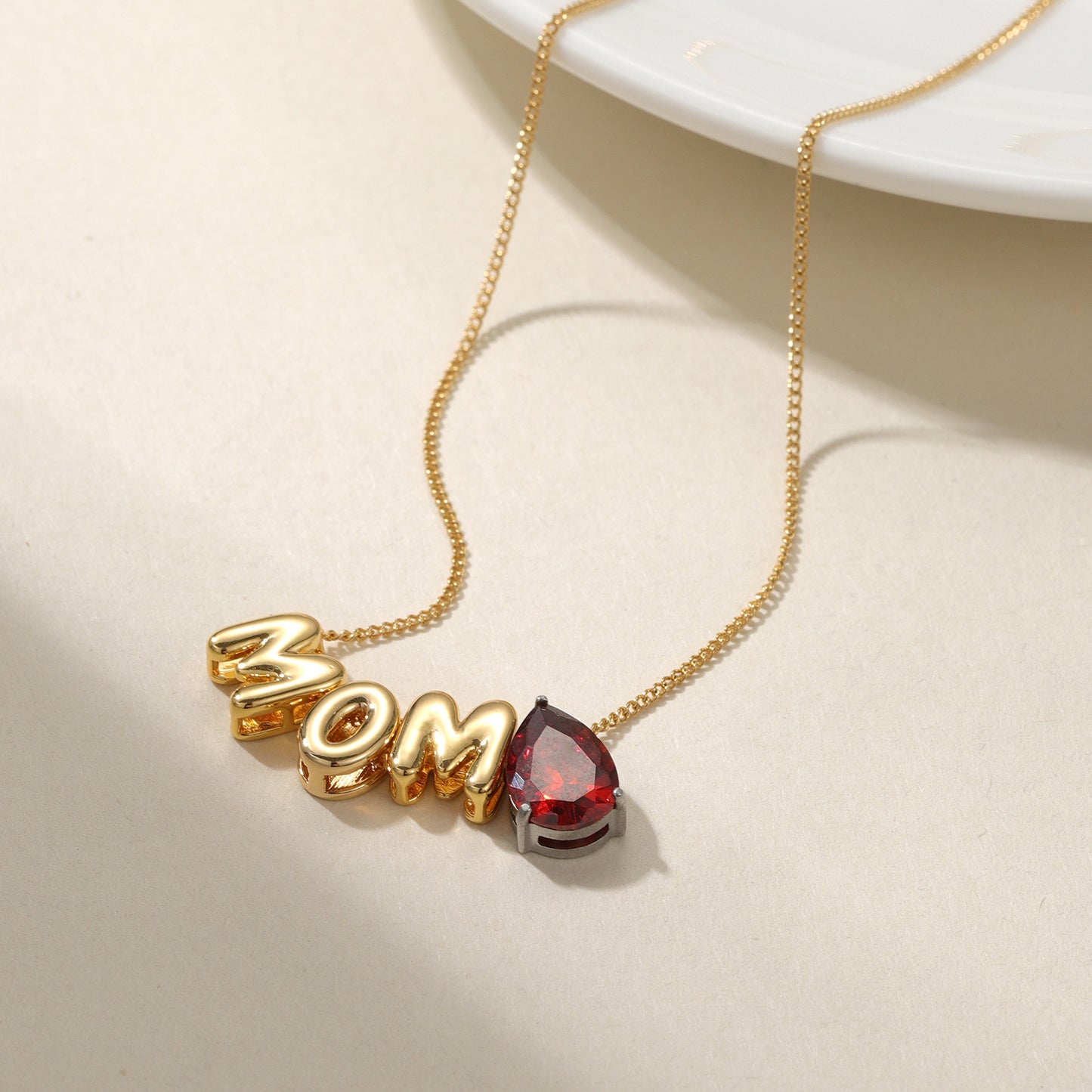 Customized 3D Bubble Name Necklace With Teardrop Birthstone 3D-N8763