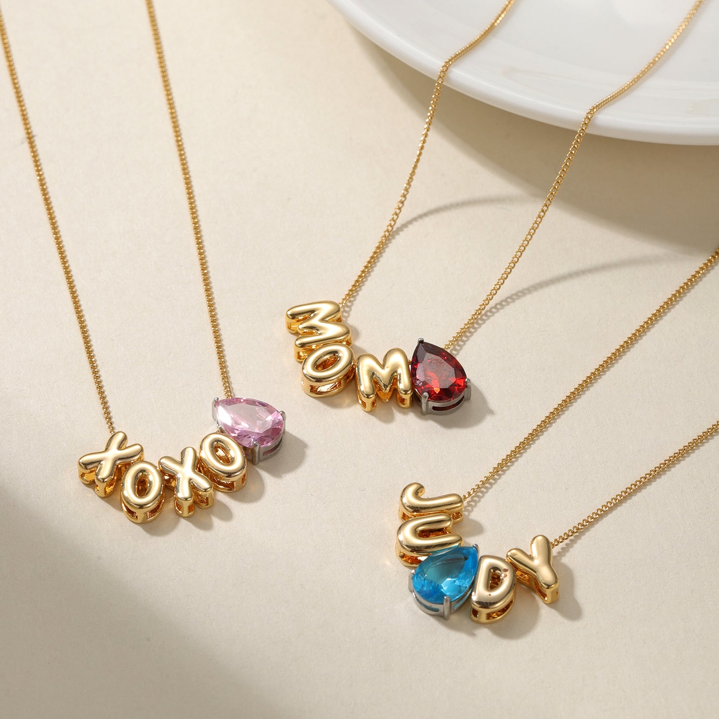 Customized 3D Bubble Name Necklace With Teardrop Birthstone 3D-N8763