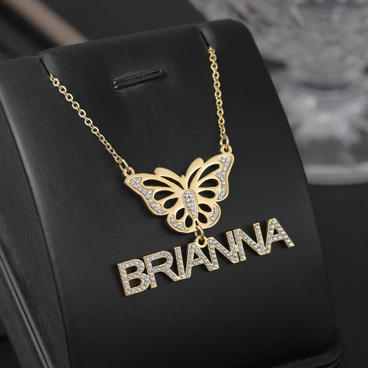 Custom Diamond Butterfly Name Necklace QZN3037