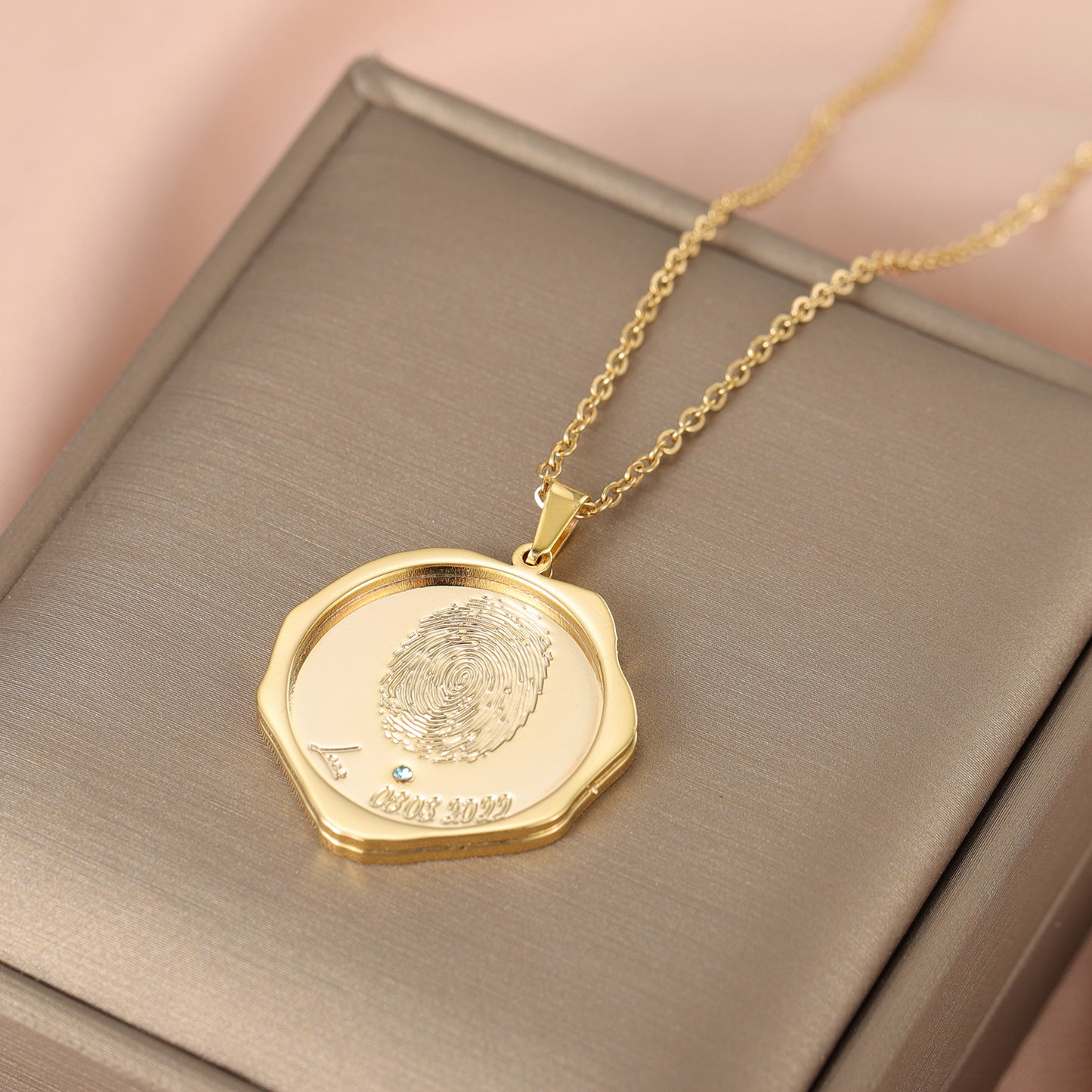 Custom Fingerprint Birthstone Name Necklace QFN3032
