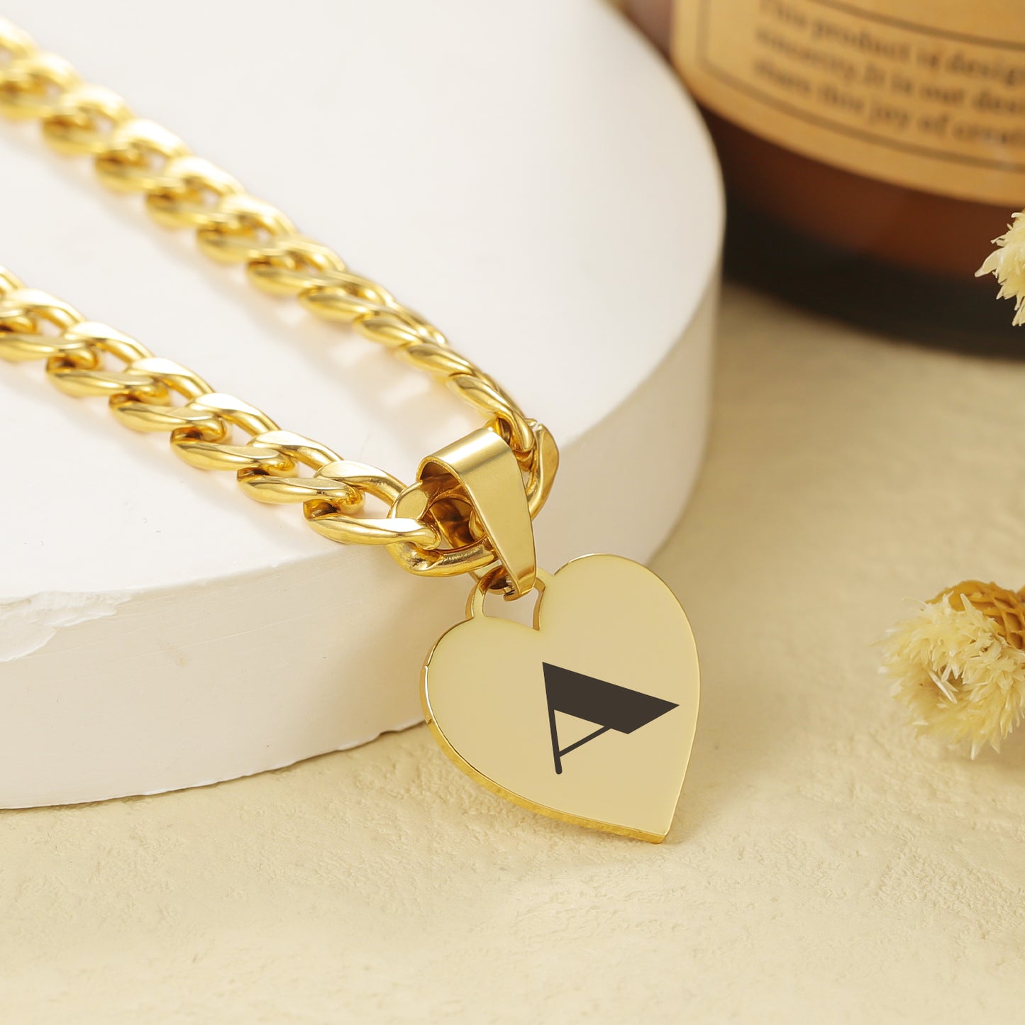 Engraved Heart Necklace Curb Chain QN-N3011