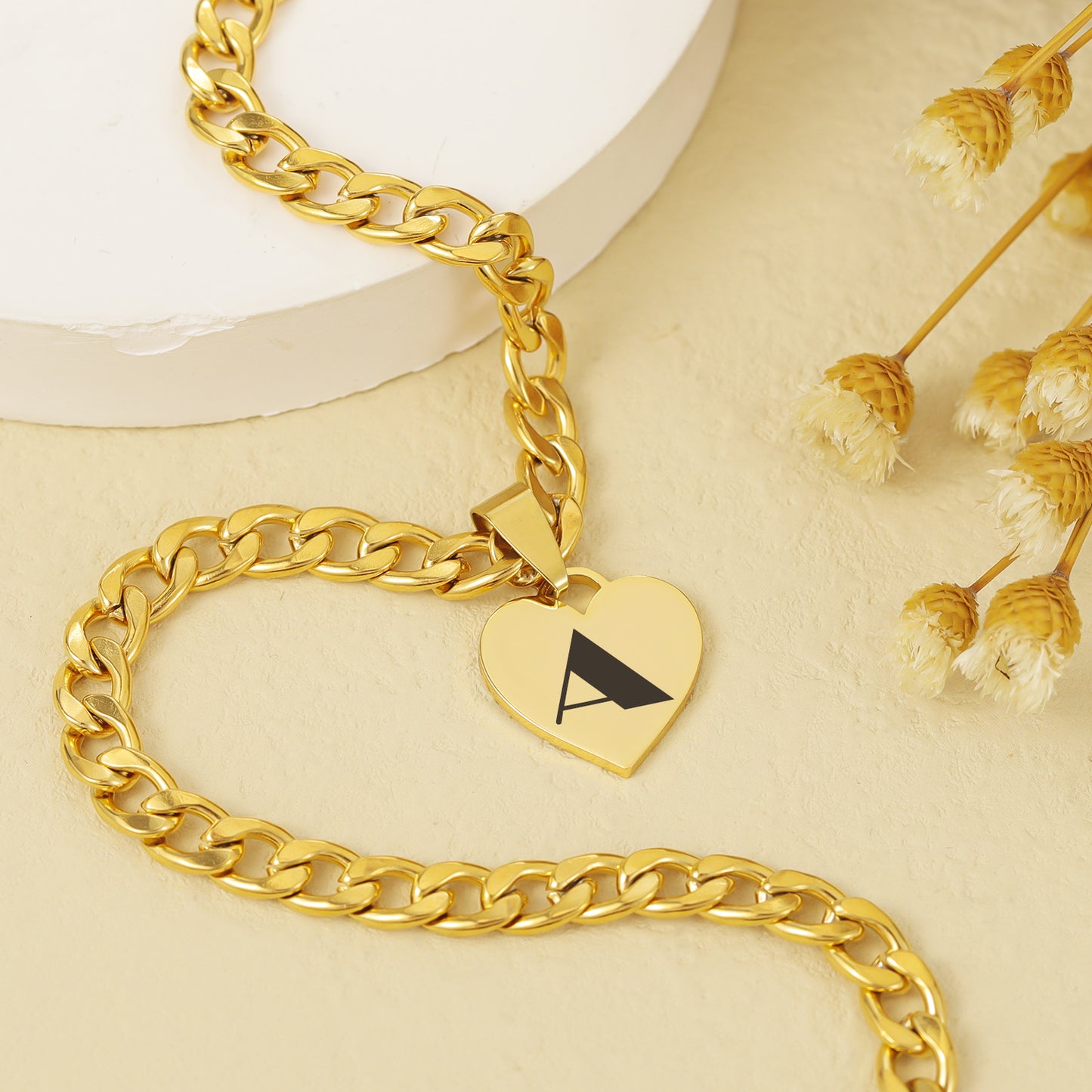 Engraved Heart Necklace Curb Chain QN-N3011
