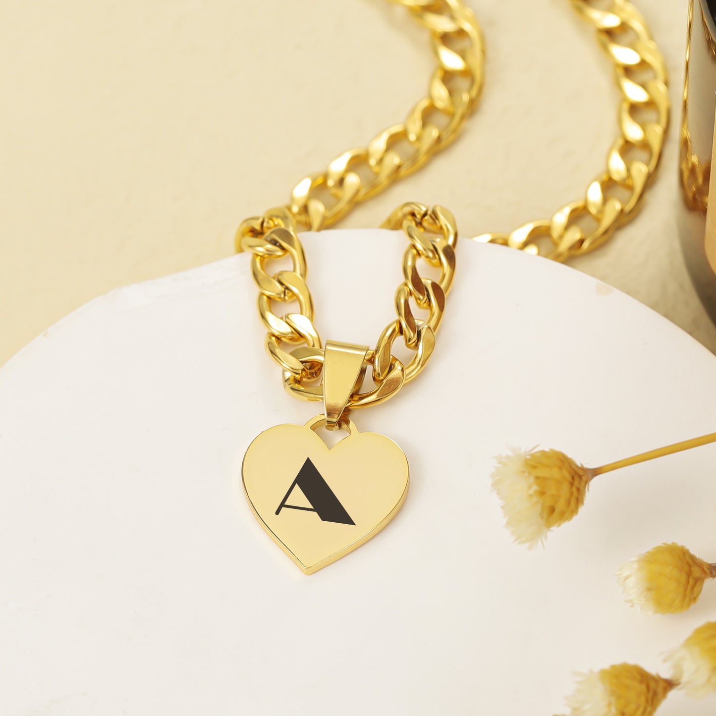 Engraved Heart Necklace Curb Chain QN-N3011