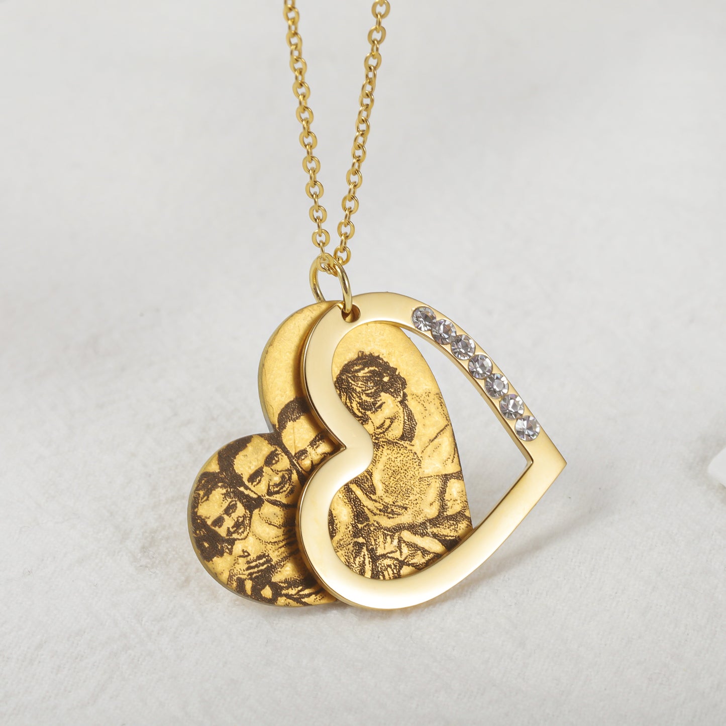 Custom Picture Engraved Heart Diamond Necklace QND3069