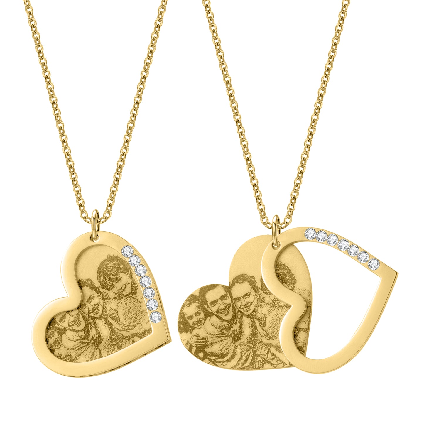 Custom Picture Engraved Heart Diamond Necklace QND3069