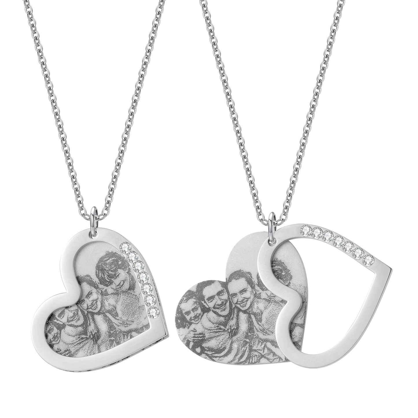 Custom Picture Engraved Heart Diamond Necklace QND3069
