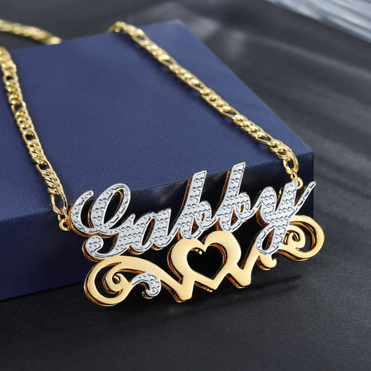 Double Plated Heart Name Necklace QN792