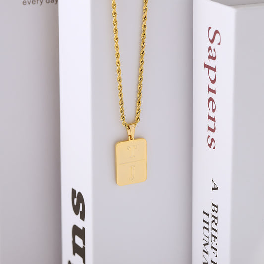 Personalized rectangular engraved letter pendant QF-N0023