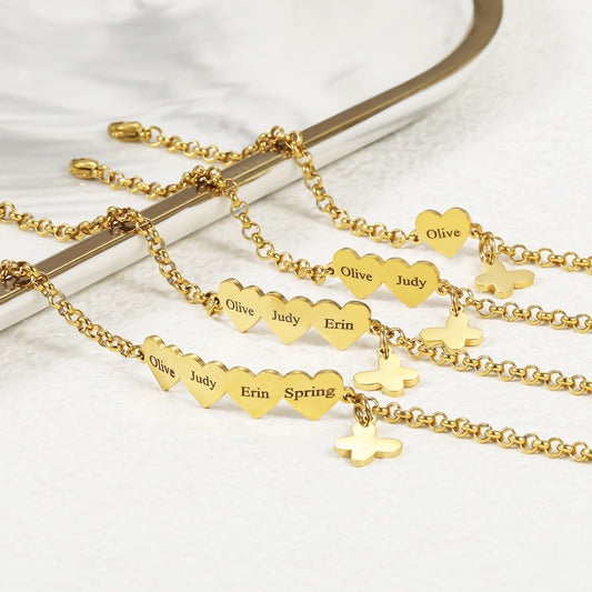 Engraving Heart Butterfly Bracelet Gift QD-B8800