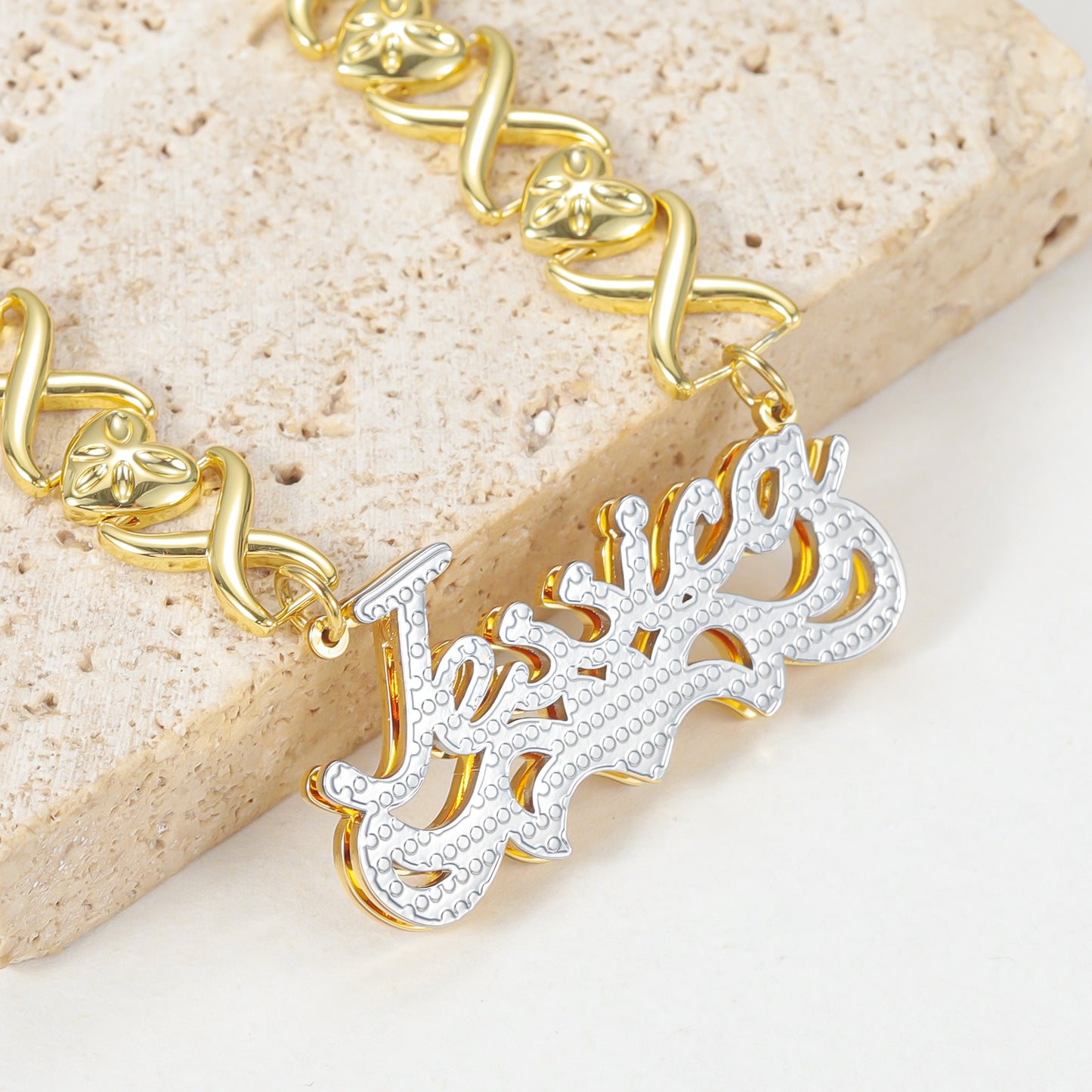 XOXO Chain Double Layer Two Tone Necklace QFN3117