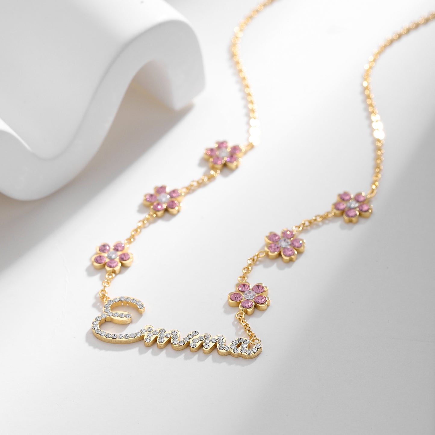Crystal Flower Chain Name Necklace QN764