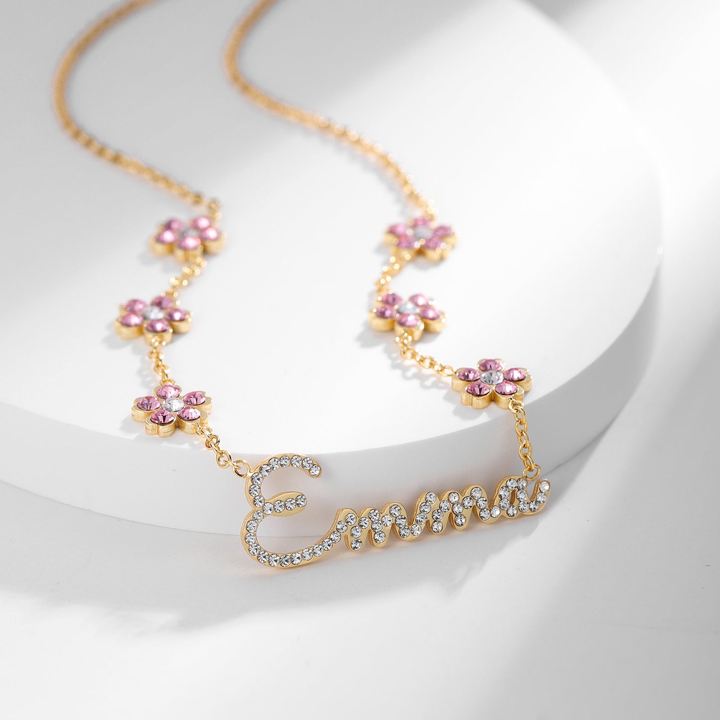 Crystal Flower Chain Name Necklace QN764