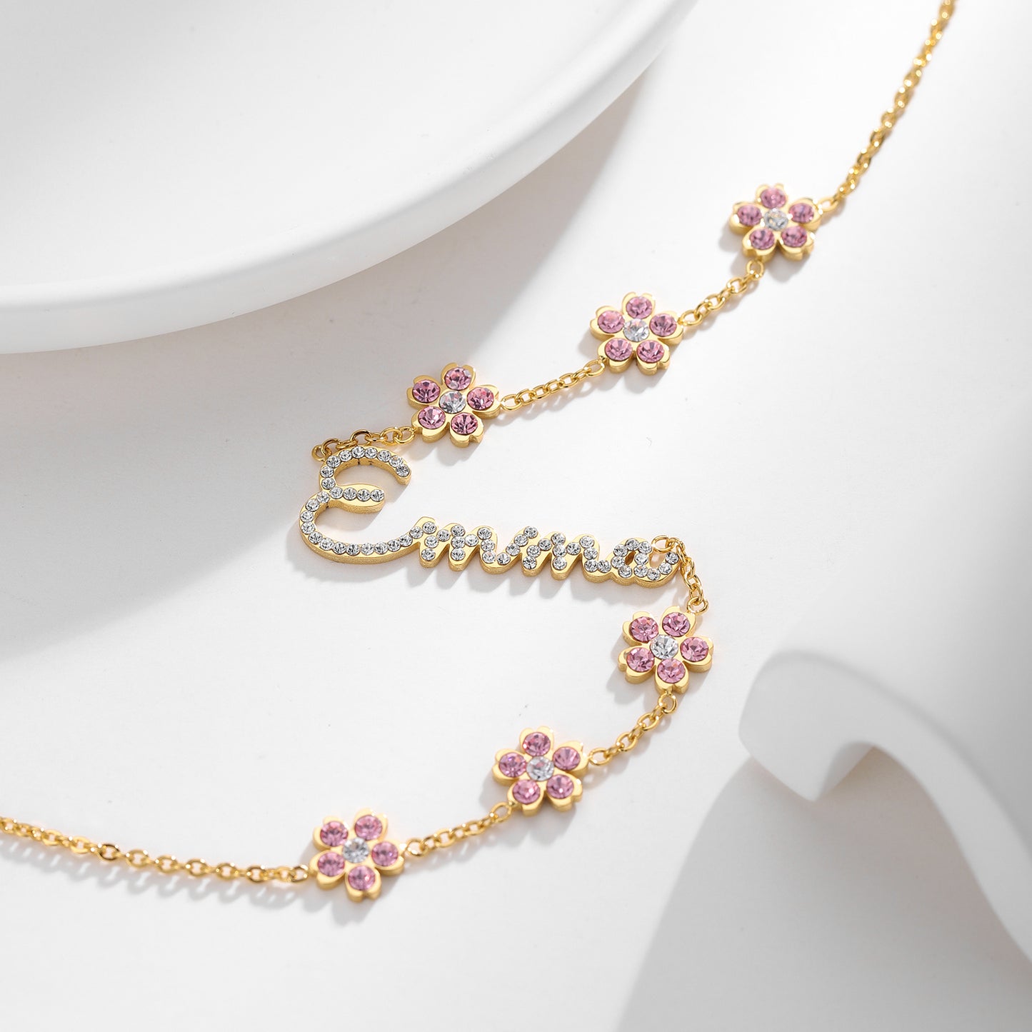 Crystal Flower Chain Name Necklace QN764