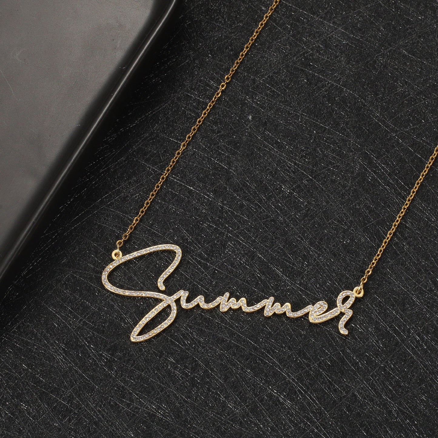 Crystal Signature Font Necklace QDN3015