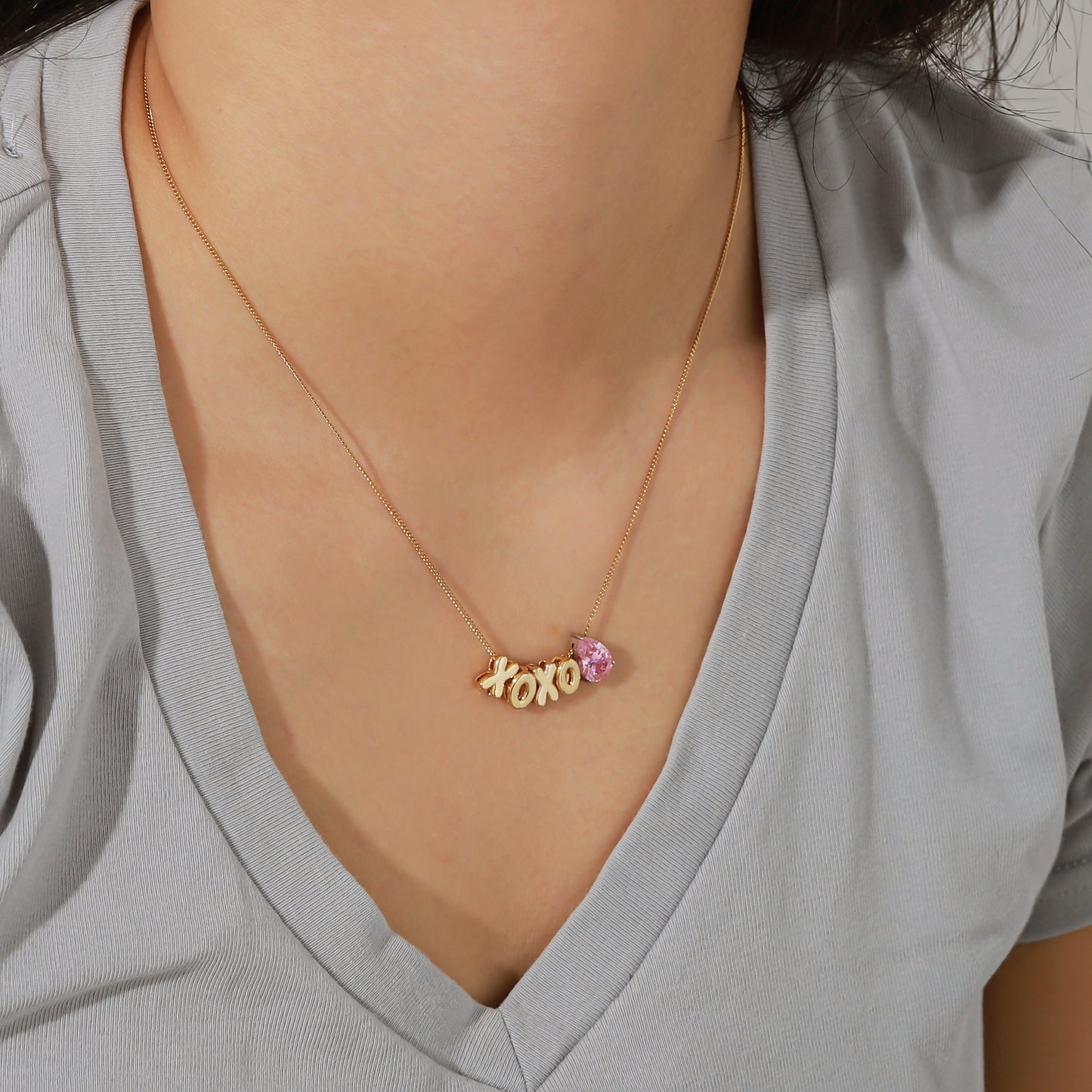 Customized 3D Bubble Name Necklace With Teardrop Birthstone 3D-N8763