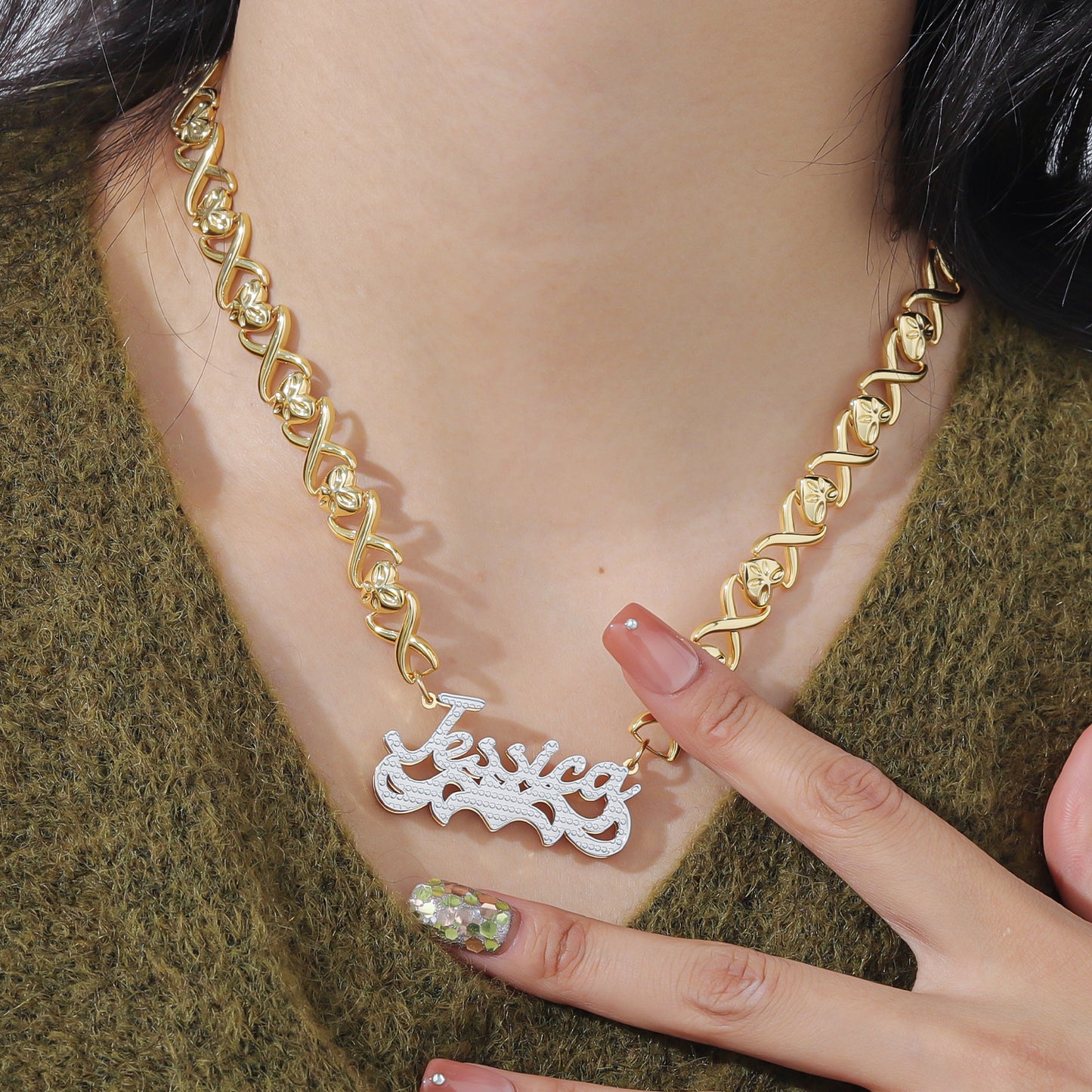 XOXO Chain Double Layer Two Tone Necklace QFN3117