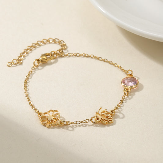 Birth Flower Bracelet with Birthstone QN-B8790