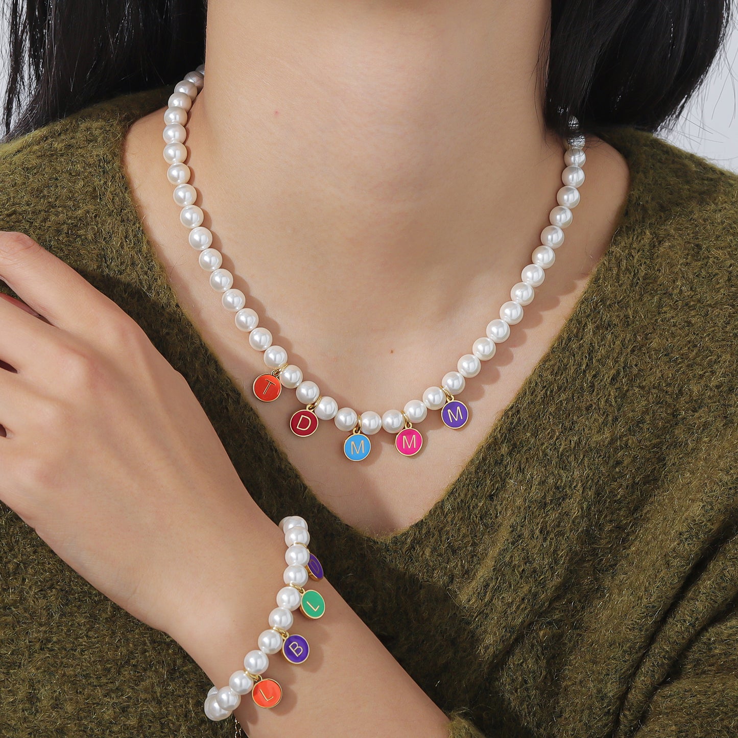 Custom Name Necklace With Pearl Chain SSN3015