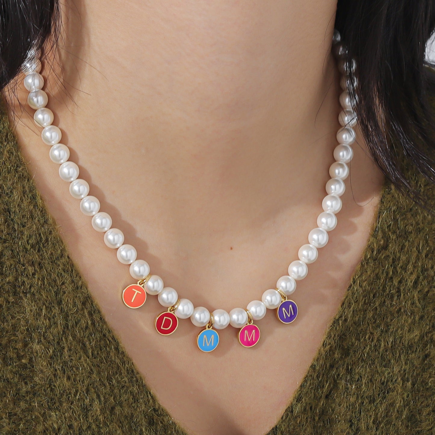 Custom Name Necklace With Pearl Chain SSN3015