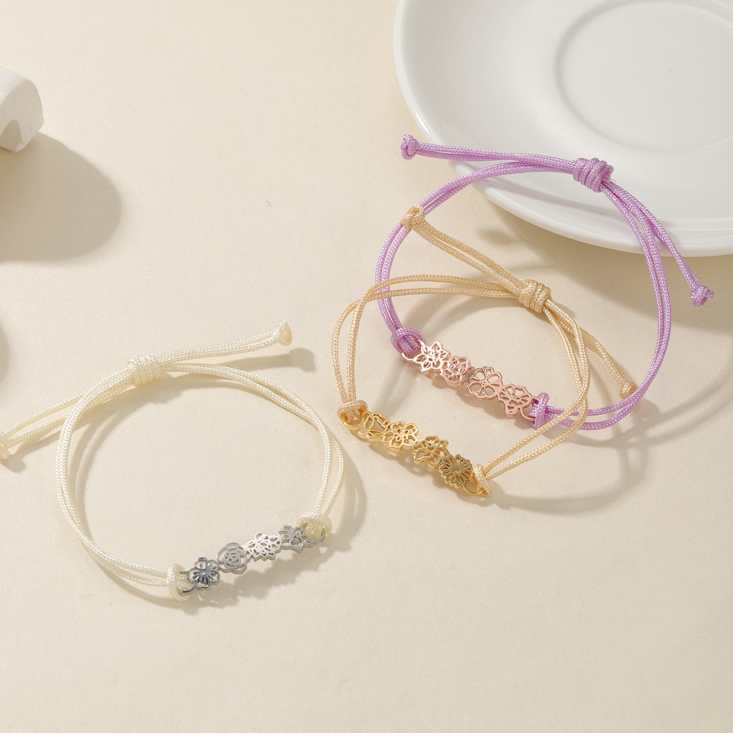 Birth Flower Bracelet with Birthstone Rope Chain QN-B8772