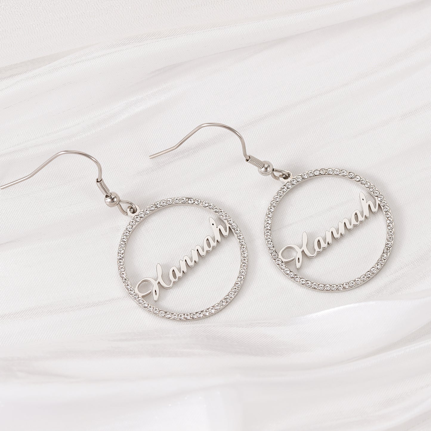 Personalised Name Round Diamond Earrings QHZE0049
