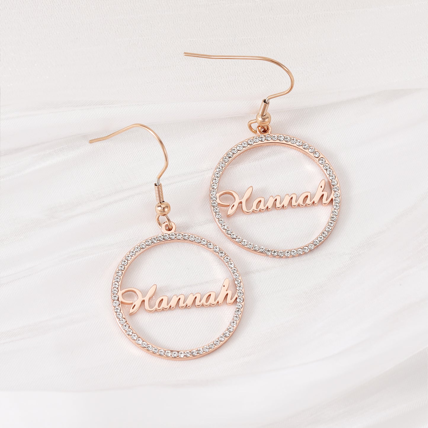 Personalised Name Round Diamond Earrings QHZE0049