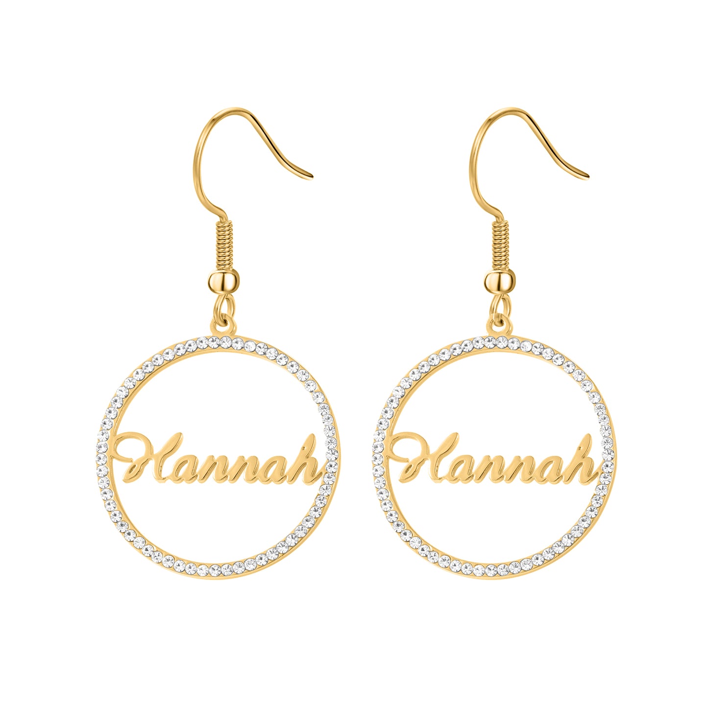Personalised Name Round Diamond Earrings QHZE0049