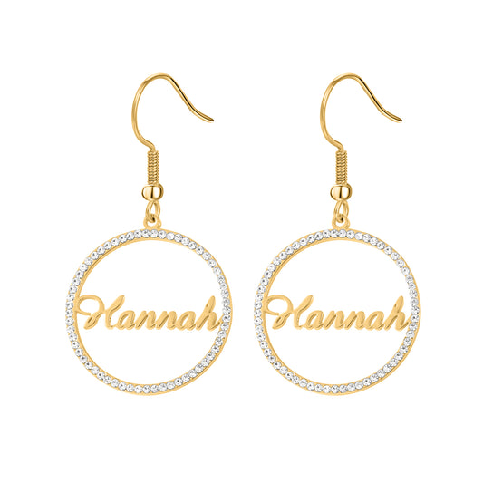 Personalised Name Round Diamond Earrings QHZE0049