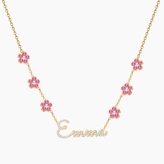 Crystal Flower Chain Name Necklace QN764