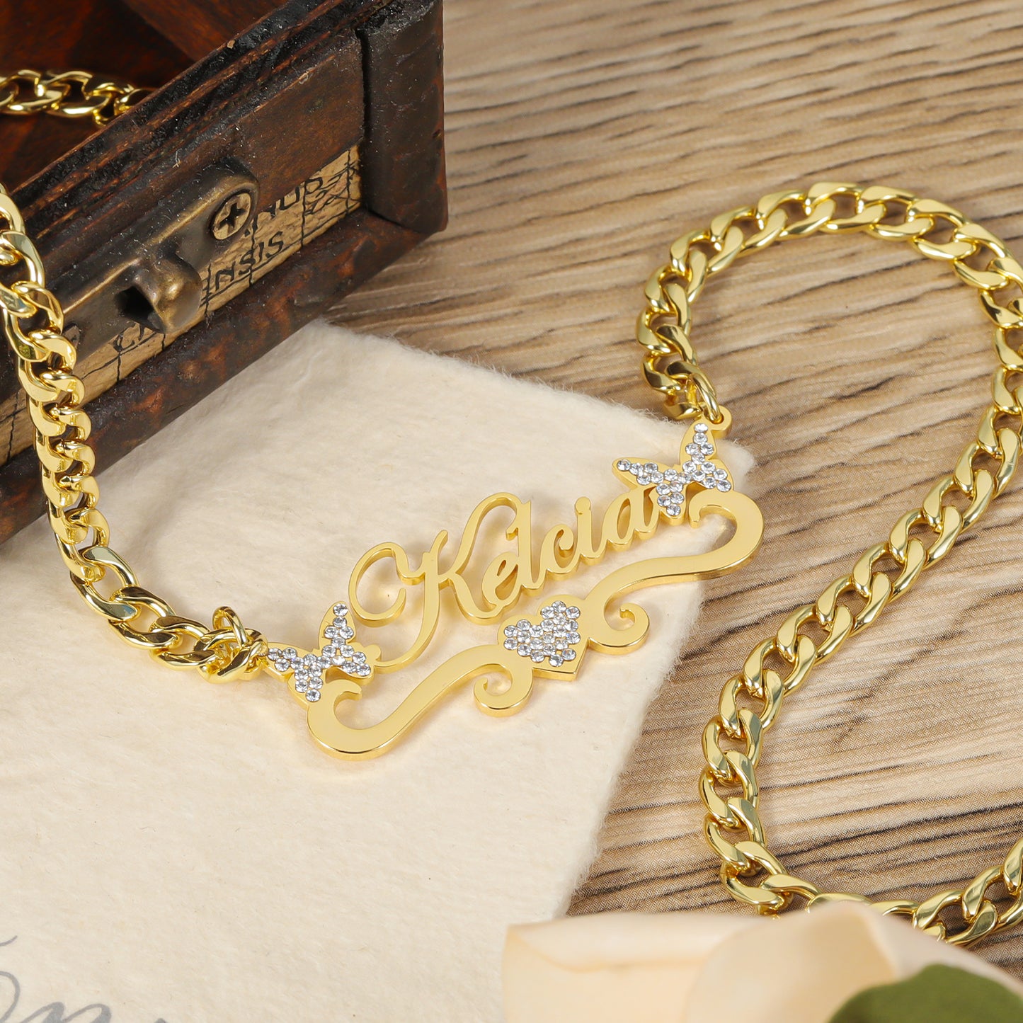 Custom Crystal Sets Names Necklace Name Bangles QZB3133